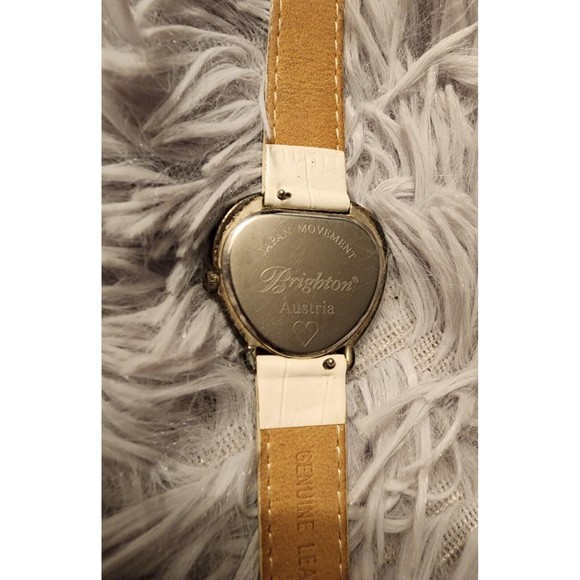 VINTAGE Brighton AUSTRIA Crystal Heart Face Watch HTF White Leather No Battery